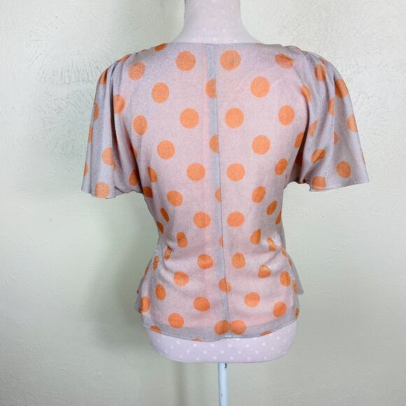 Anthropologie Eva Franco Sweetwater Wrap Top Size S Metallic Silver Polka Dot - Picture 4 of 14